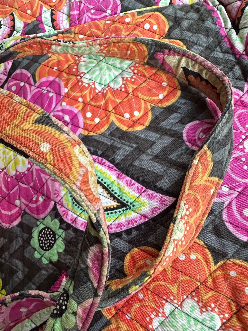 Vera Bradley Retired Ziggy Zinnia Quilted Tote with Pink, Orange & Yellow - Picture 5 of 7